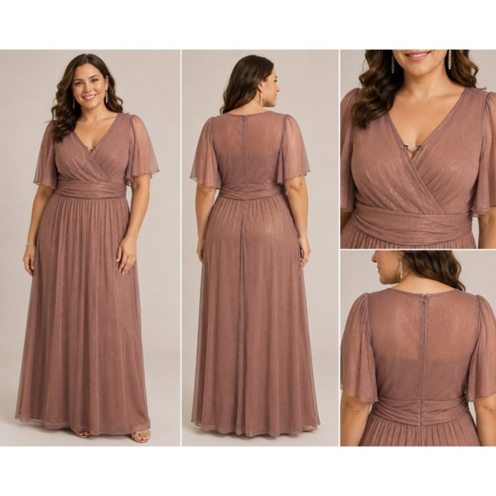 ALEXA B NITES Womens Gown Size 8 Blush Shimmer, Flutter‎ Sleeve, Jeweled Dress